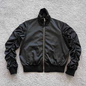 Robert Graham Fiona Bomber Jacket Womens Large Black Ruched Sleeve Paisley Lined